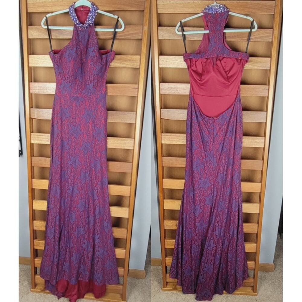 Golden Asp Prom Boutique Navy & Red Lace Prom Dress, Sz 6